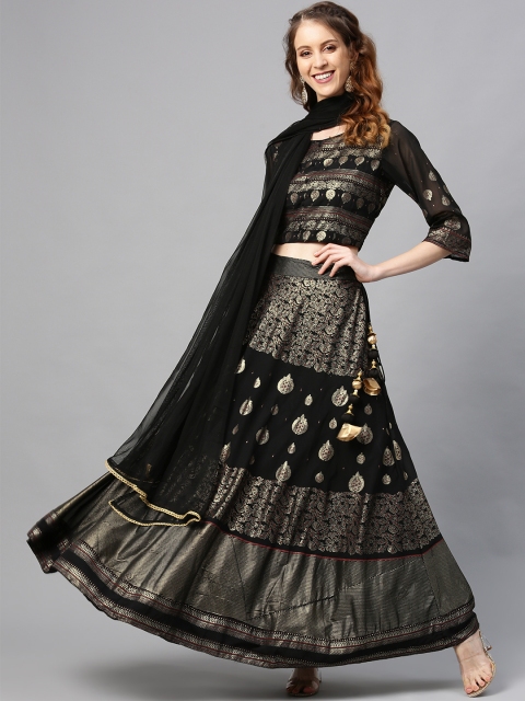 

Juniper Black & Golden Foil Print Ready to Wear Lehenga & Blouse with Dupatta