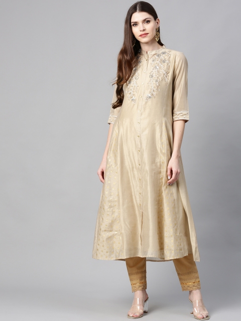 

Juniper Women Beige & Golden Foil Print Anarkali Kurta
