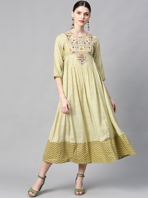 

Juniper Women Green Embroidered Empire Dress