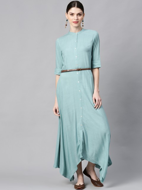 

Juniper Women Blue Solid Asymmetric Maxi Dress