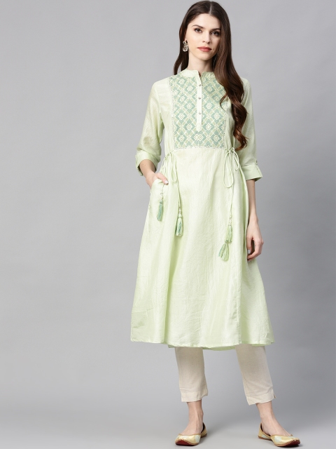 

Juniper Women Green Yoke Design A-Line Kurta