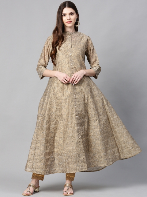

Juniper Women Beige & Golden Printed Layered Anarkali Kurta