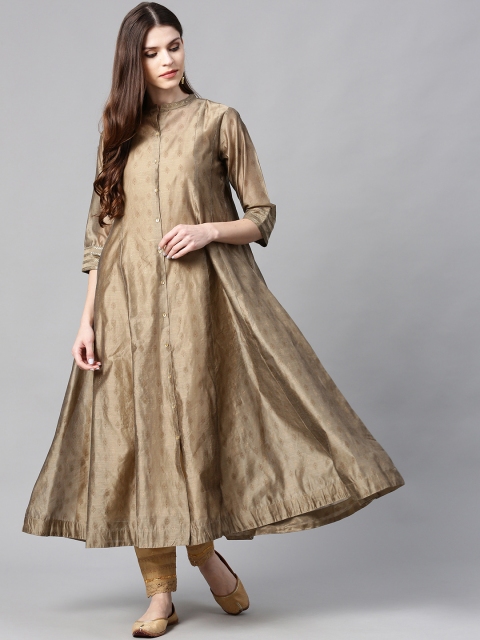 

Juniper Women Brown & Golden Printed Layered Anarkali Kurta