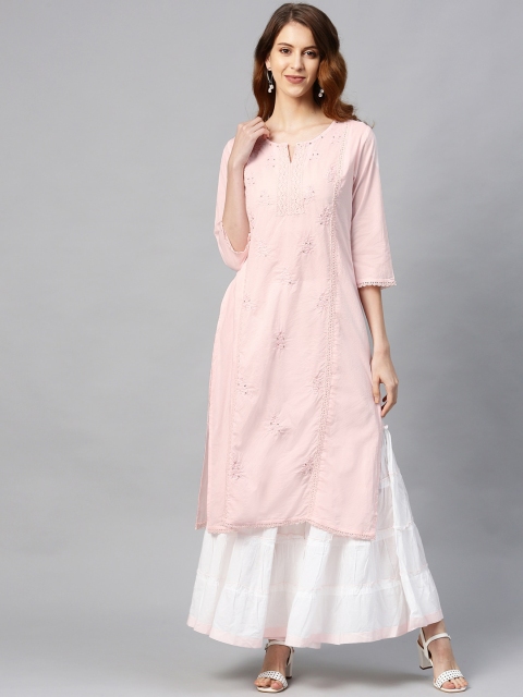 

Juniper Women Pink & White Embroidered Kurta with Sharara