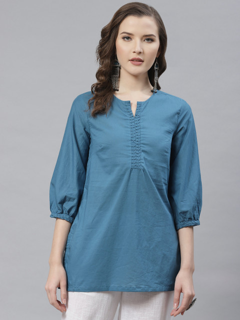 

Biba Women Teal Blue Solid Pure Cotton Straight Kurti