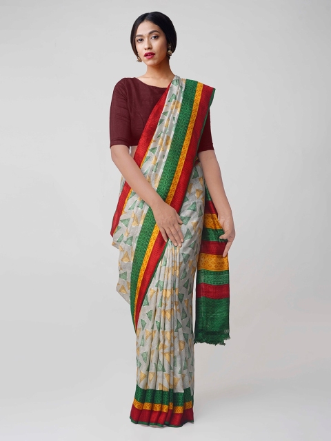 

Unnati Silks Multicoloured Handloom Pure Silk Printed Tussar Saree, Multi