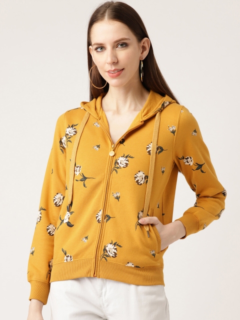 

Madame Women Mustard Yellow & Off-White Printed Hooded Sweatshirt