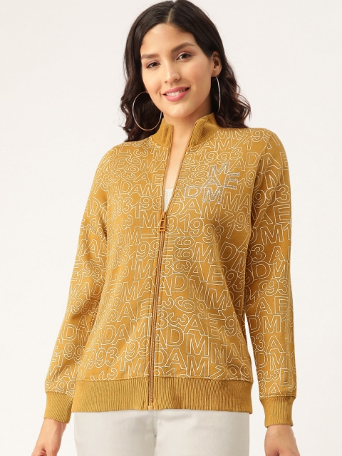 

Madame Women Mustard Yellow & White Printed Sweatshirt