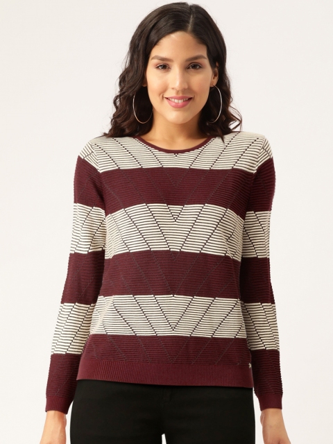 

Madame Women Burgundy & Off-White Striped Pullover Sweater