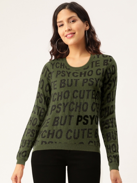

Madame Women Green & Black Self Design Acrylic Pullover Sweater