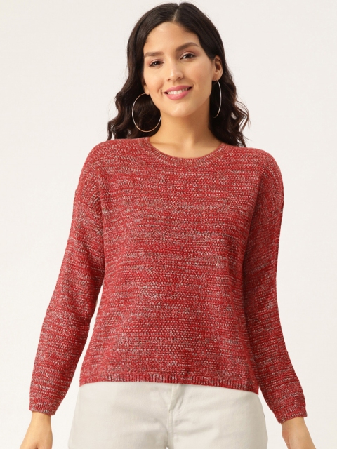 

Madame Women Maroon Self Design Pullover