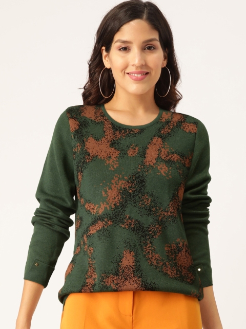 

Madame Women Green & Brown Self-Design Pullover Sweater