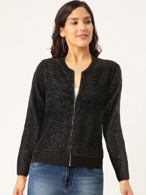 

Madame Women Black Solid Fuzzy Cardigan