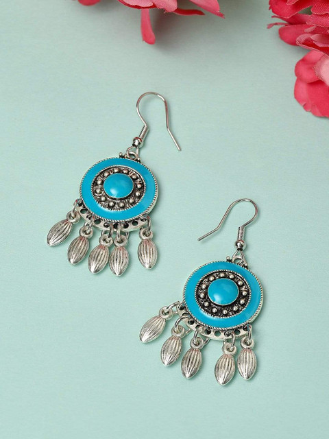 

TOKYO TALKIES X rubans FASHION ACCESSORIES Silver-Plated Blue Oxidised Enamelled Earrings