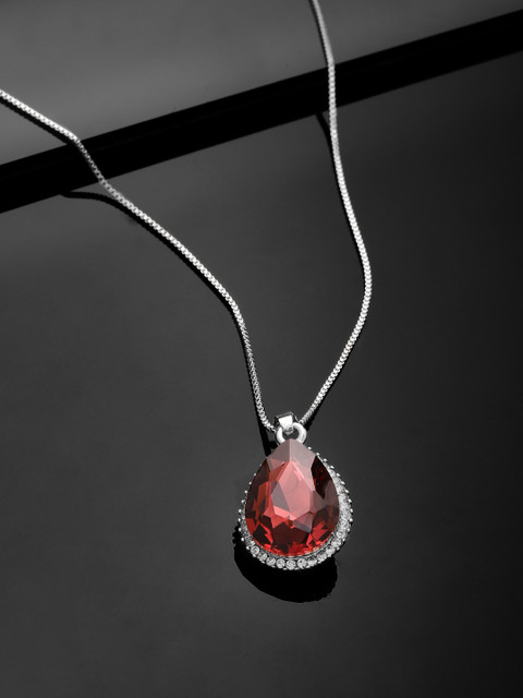 

Tokyo Talkies Silver-Plated Handcrafted Brown Stone Pendant Chain Necklace