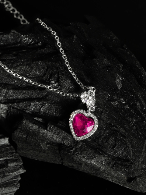 

Tokyo Talkies Silver-Plated & Pink Handcrafted Heart Pendant Necklace