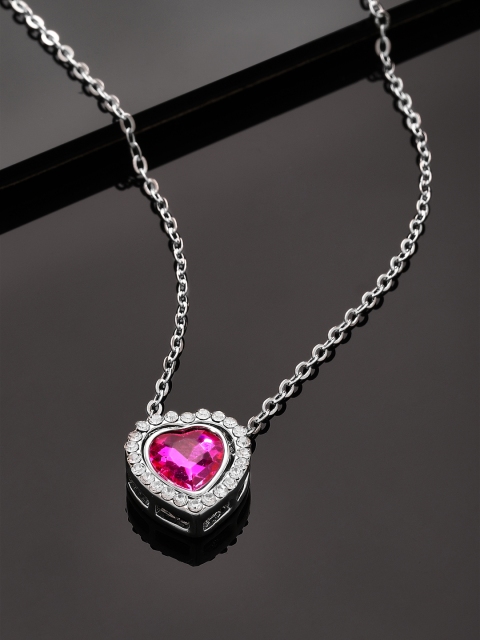 

Tokyo Talkies Silver-Plated Pink Handcrafted Heart Pendant Chain Necklace