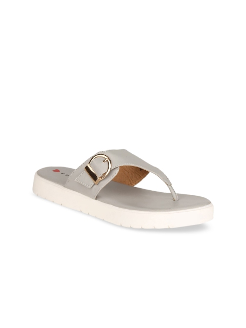 

Footin Women Grey Solid PU T-Strap Flats