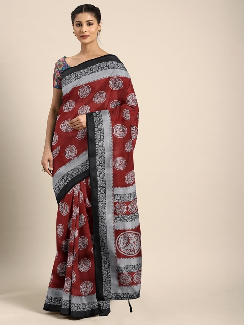 

KALINI Maroon & Grey Art Silk Printed Mysore Silk Saree