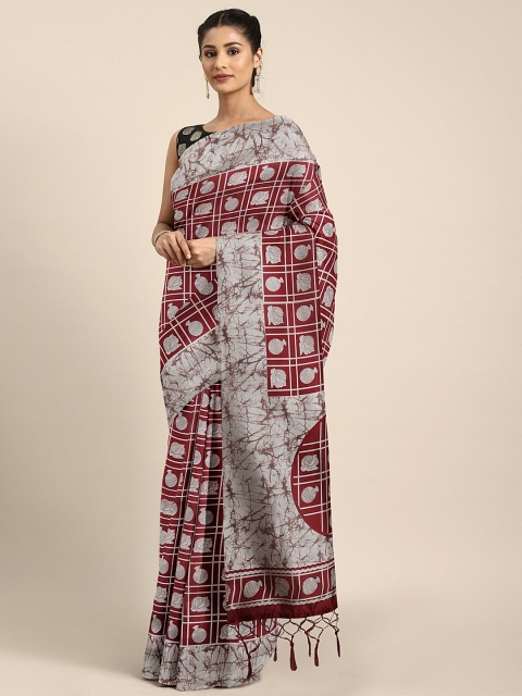 

KALINI Maroon & Grey Art Silk Checked Mysore Silk Saree