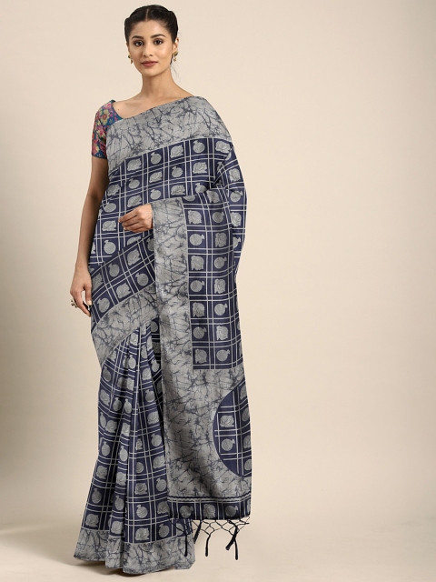 

KALINI Navy Blue & Grey Art Silk Printed Mysore Silk Saree