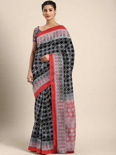 

KALINI Black & White Art Silk Printed Mysore Silk Saree