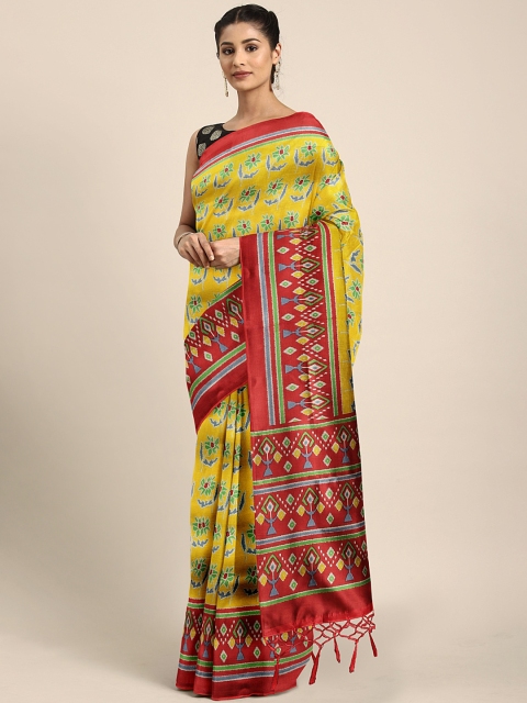 

KALINI Yellow & Red Art Silk Printed Mysore Silk Saree