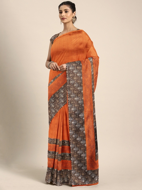 

KALINI Orange & Beige Art Silk Striped Mysore Silk Saree