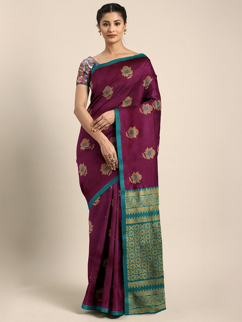 

Mitera Magenta & Green Art Silk Printed Mysore Silk Saree