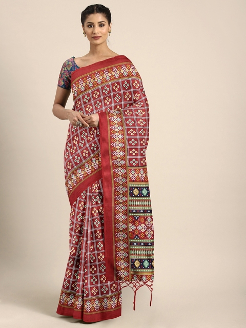 

KALINI Red & White Art Silk Printed Saree