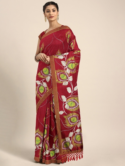 

KALINI Maroon & Green Art Silk Printed Saree