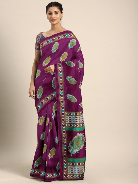 

KALINI Purple & Green Art Silk Printed Mysore Silk Saree