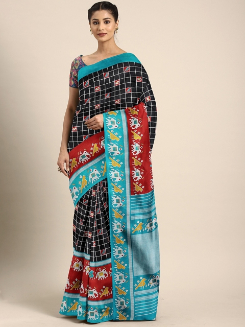 

KALINI Black & Blue Art Silk Printed Mysore Silk Saree