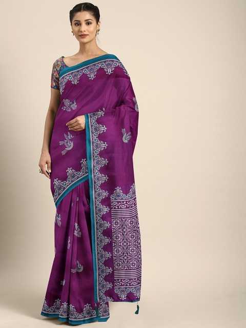 

KALINI Magenta Pink with a tinge of Purple Art Silk Printed Mysore Silk Saree