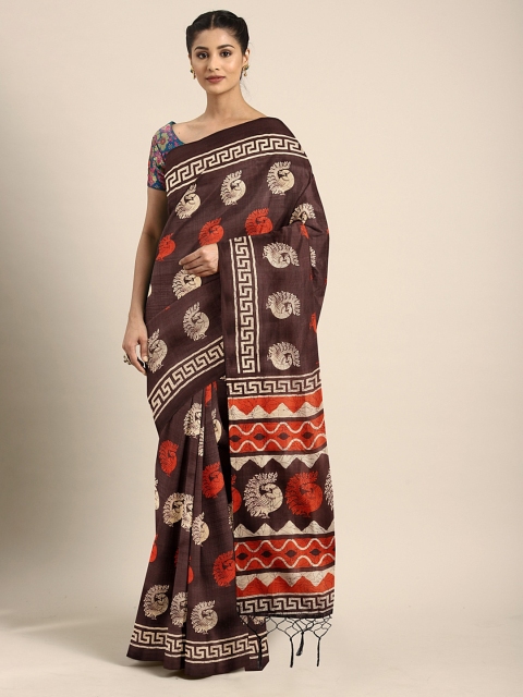 

KALINI Brown & Beige Art Silk Printed Mysore Silk Saree