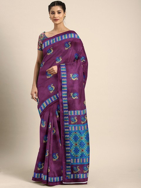 

KALINI Magenta & Blue Art Silk Printed Mysore Silk Saree