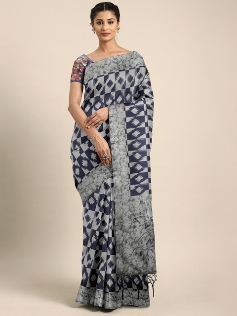 

Mitera Navy Blue & Grey Art Silk Printed Mysore Silk Saree