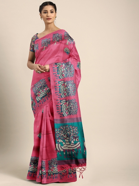

KALINI Pink Art Silk Printed Mysore Silk Saree