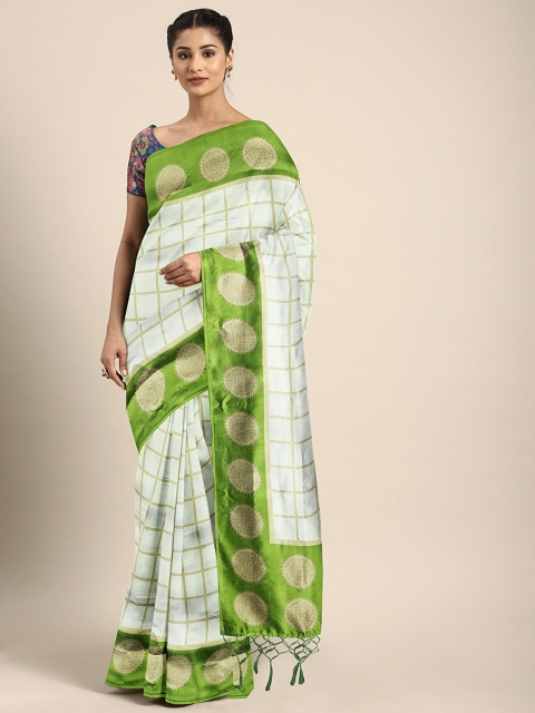 

KALINI Off-White & Green Art Silk Checked Mysore Silk Saree