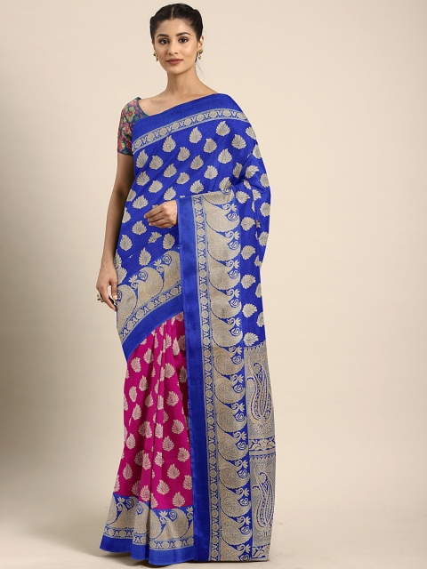 

KALINI Blue & Pink Art Silk Printed Half and Half Saree