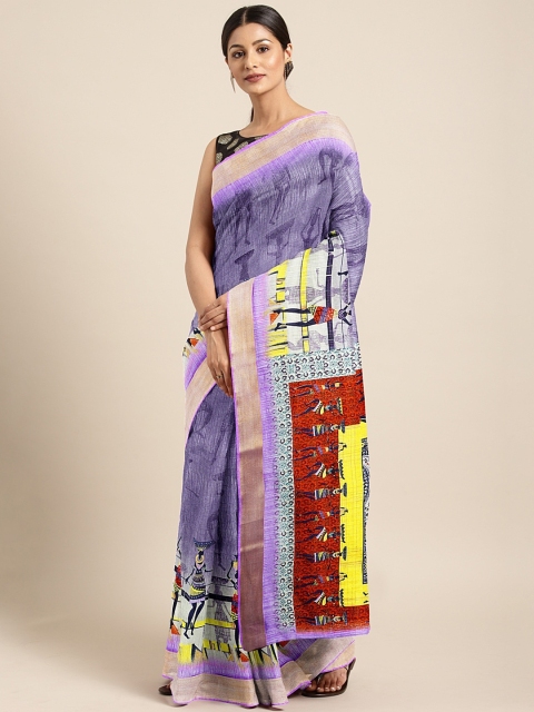 

KALINI Purple Printed Cotton Blend Saree