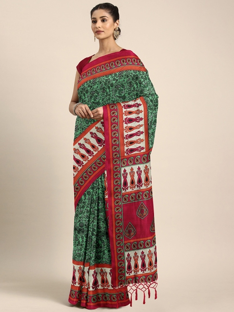 

KALINI Green & Maroon Art Silk Printed Mysore Silk Saree