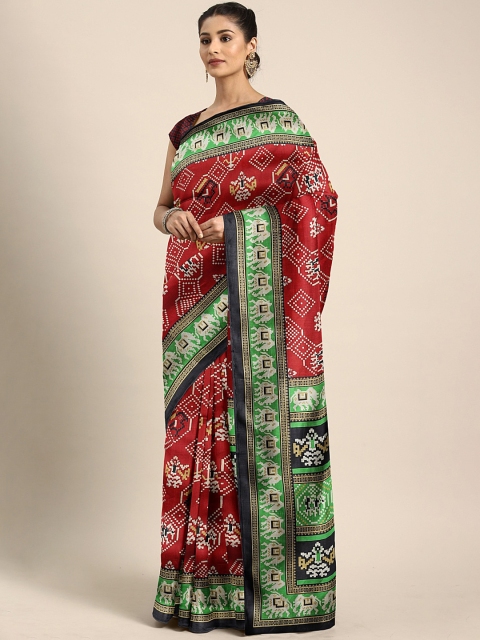 

KALINI Red & Green Art Silk Printed Mysore Silk Saree