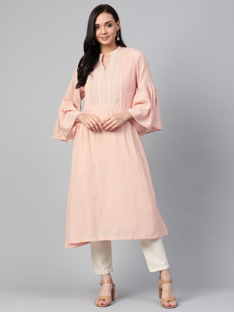 

Biba Women Peach-Coloured Yoke Design A-Line Kurta