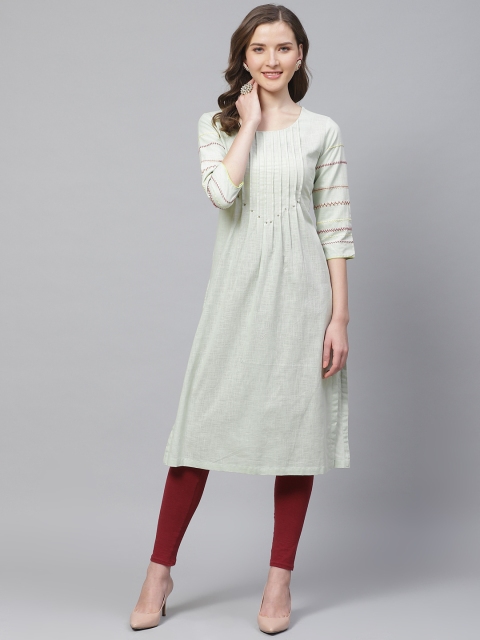 

Biba Women Green Solid Straight Kurta