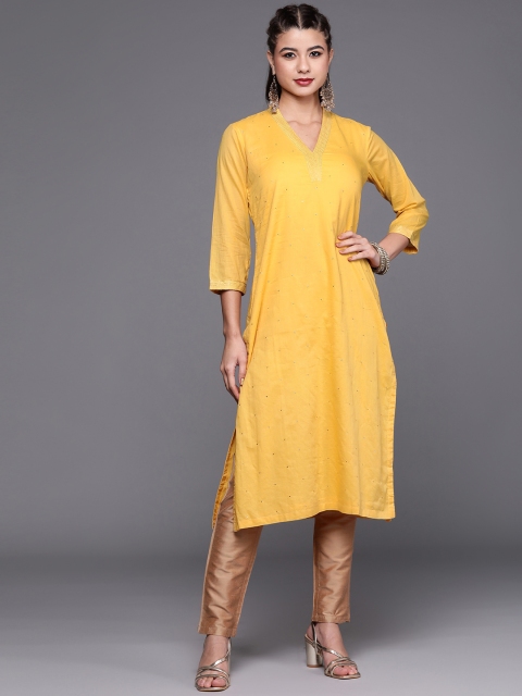 

Biba Women Yellow Solid Mukaish Kurta