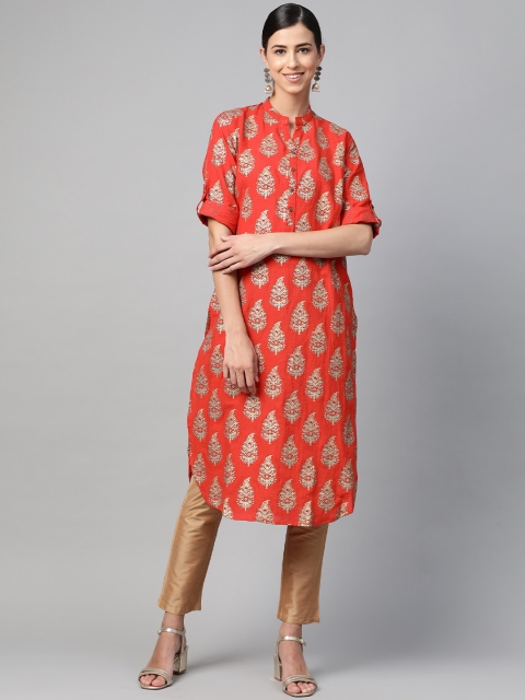 

Biba Women Red & Beige Pure Cotton Ethnic Motifs Printed Kurta