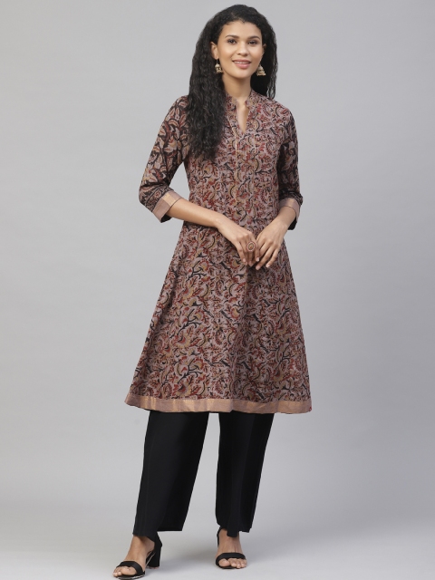 

Biba Women Grey & Maroon Printed A-Line Kurta