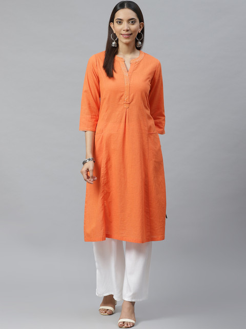 

Biba Women Orange Solid A-Line Kurta