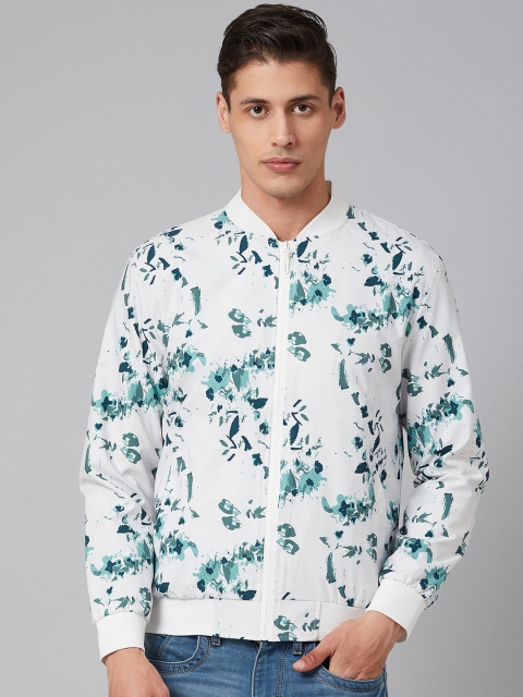 

Blackberrys Men White & Teal Green Floral Print Bomber Jacket